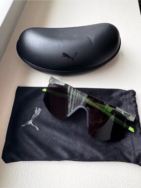 Puma Black Shield Sunglasses with Neon Green Temples